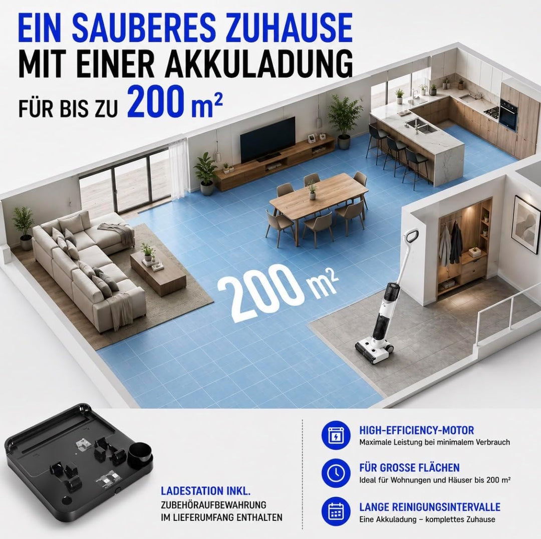 BLAXX Nass Trockensauger FloorVaX | Kabelloser Staubsauger mit Wischfunktion | 180° Lay-Flat | Selbs