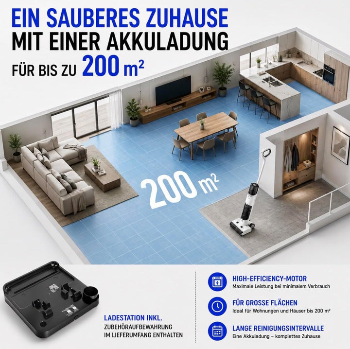 BLAXX Nass Trockensauger FloorVaX | Kabelloser Staubsauger mit Wischfunktion | 180° Lay-Flat | Selbs
