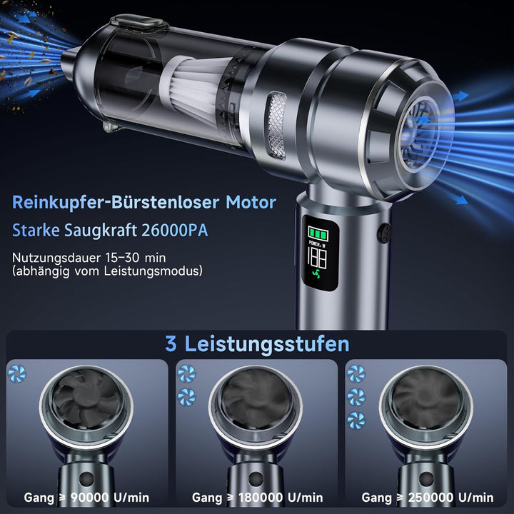 Handstaubsauger Akku - 24000pa Mini Staubsauger Kabellos Auto,Auto Staubsauger Stark,Für PC,Haus,Küc