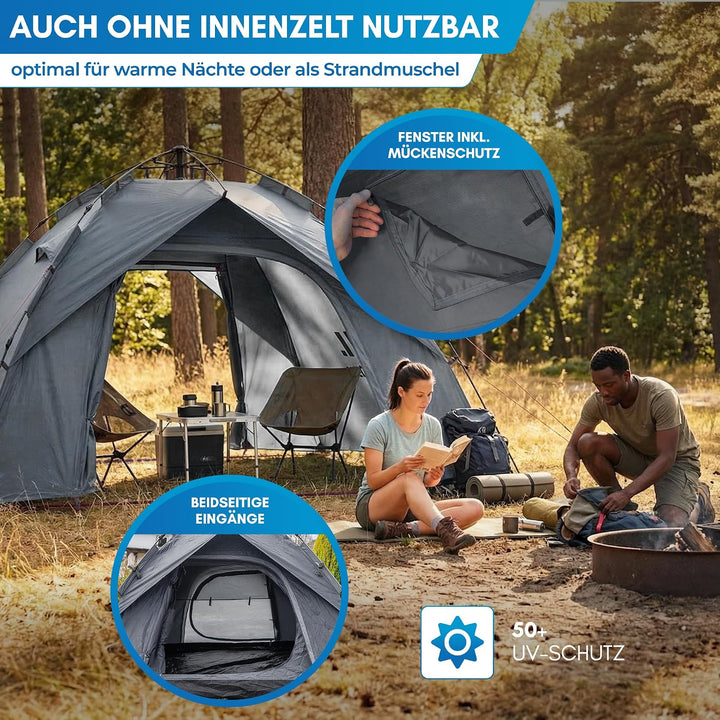 NORDMUT® Wurfzelt 2-4 Personen für blitzschnellen Aufbau – Pop Up Zelt 2-4 Personen wasserdicht &amp; UV