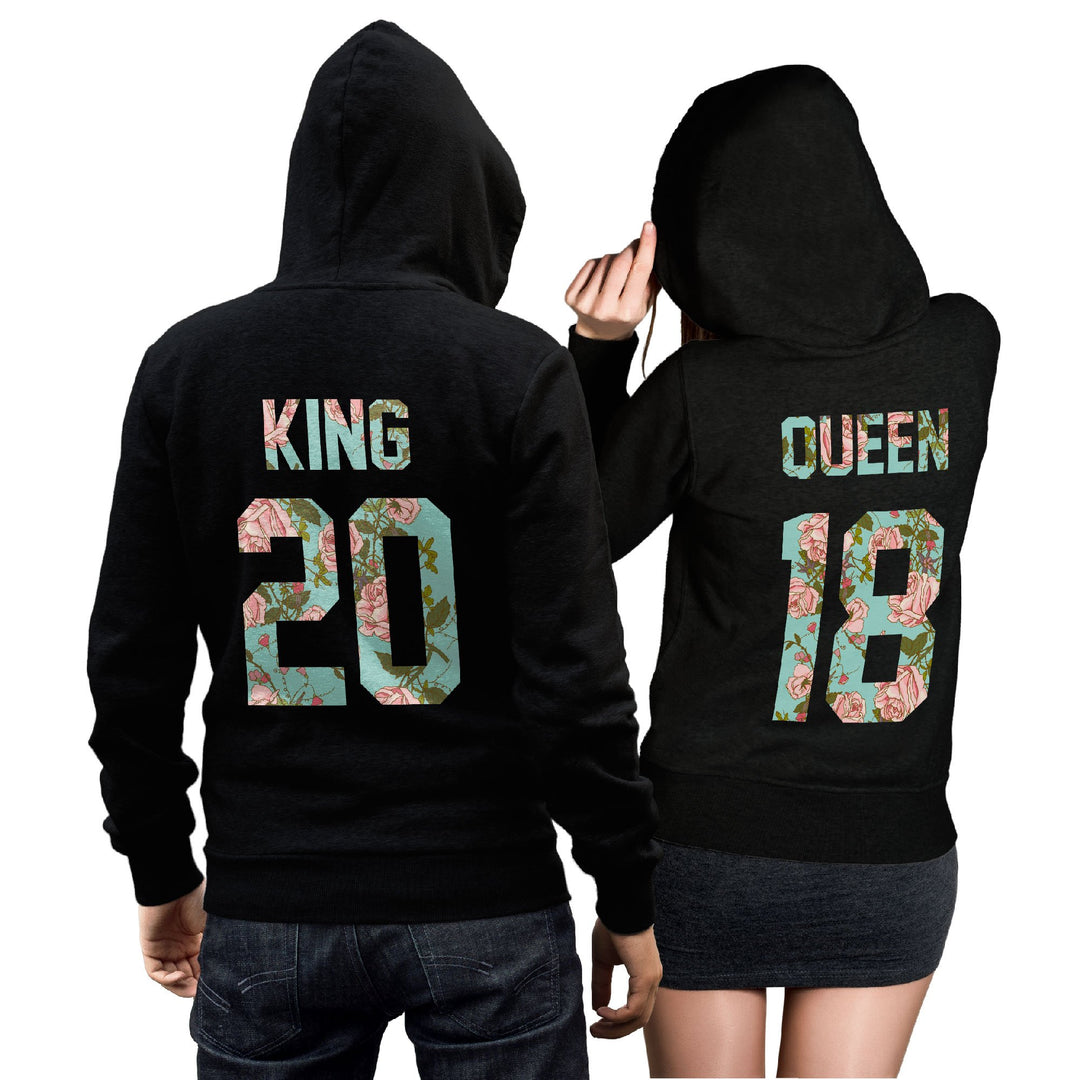 CVLR King Queen Pärchenpullover Set - 2 Hoodies Pullover Pulli Liebe Love Pärchen Schwarz Red Rose X