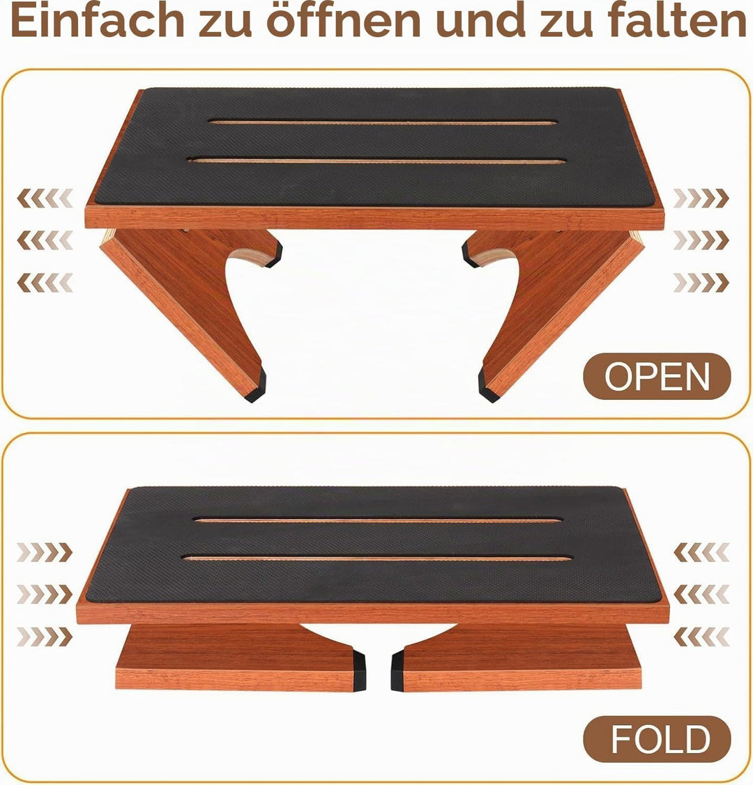 Klappbarer Tritthocker aus HolzTritthocker für Erwachsene und Senioren mit Rutschfester Gummiauflage