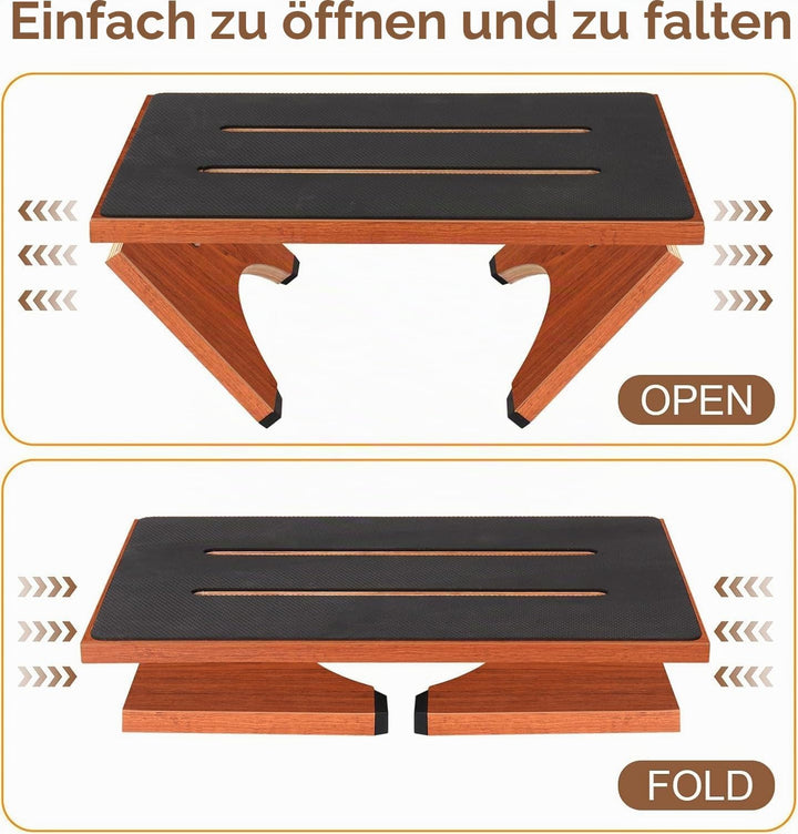 Klappbarer Tritthocker aus HolzTritthocker für Erwachsene und Senioren mit Rutschfester Gummiauflage