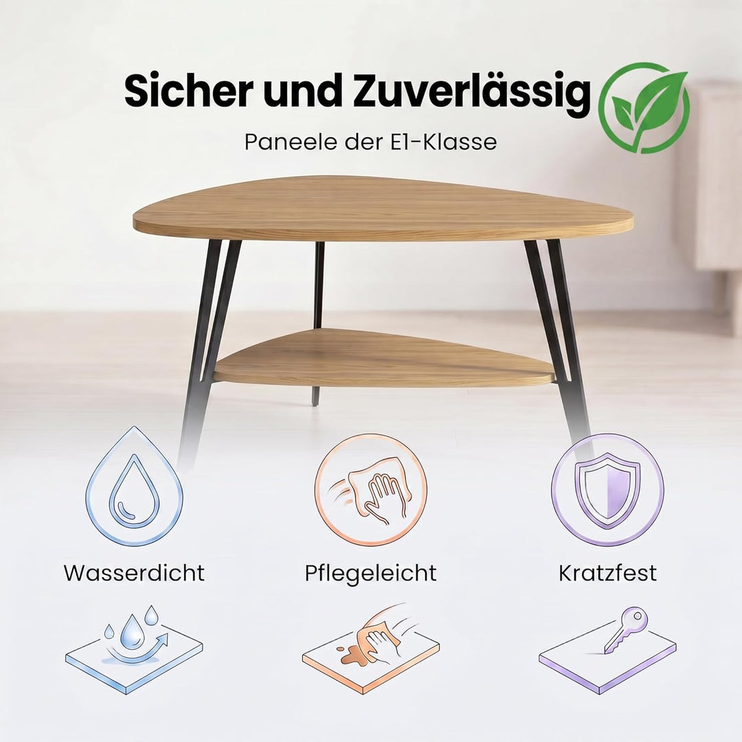 Manora Couchtisch oval Holz mit Ablagefach & Metallbeinen - Moderner Wohnzimmertisch Kaffeetisch Sof
