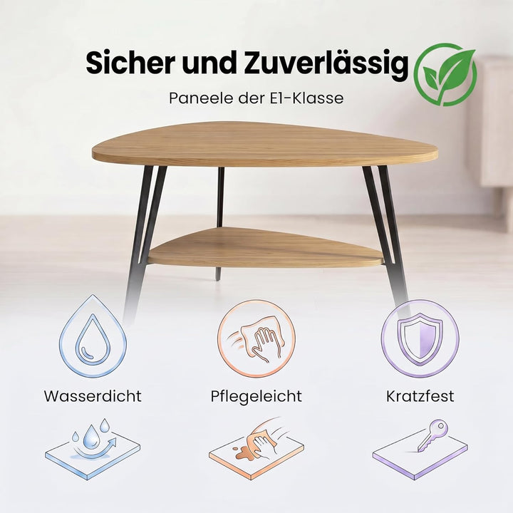 Manora Couchtisch oval Holz mit Ablagefach & Metallbeinen - Moderner Wohnzimmertisch Kaffeetisch Sof