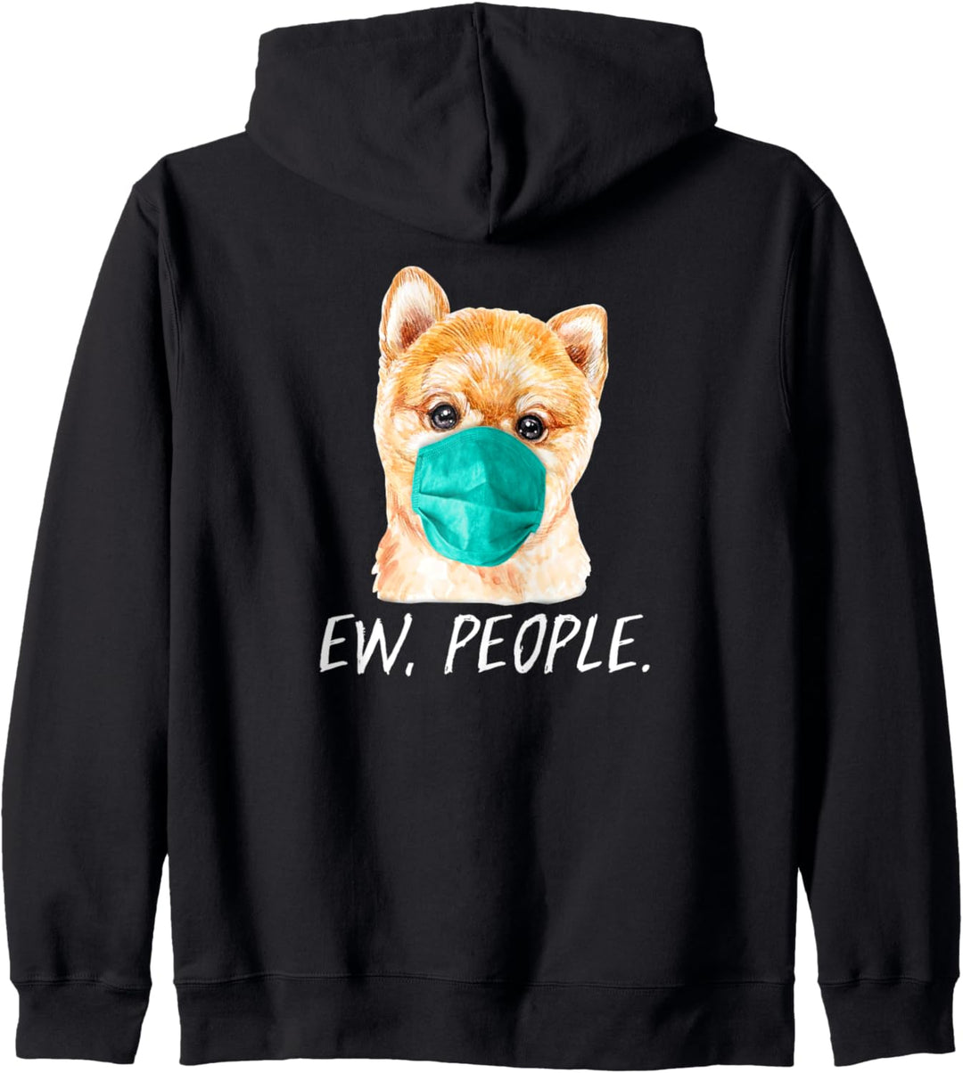POMERANIAN SPITZ mit Gesichtsmaske Mundschutz Hund EW PEOPLE Kapuzenjacke