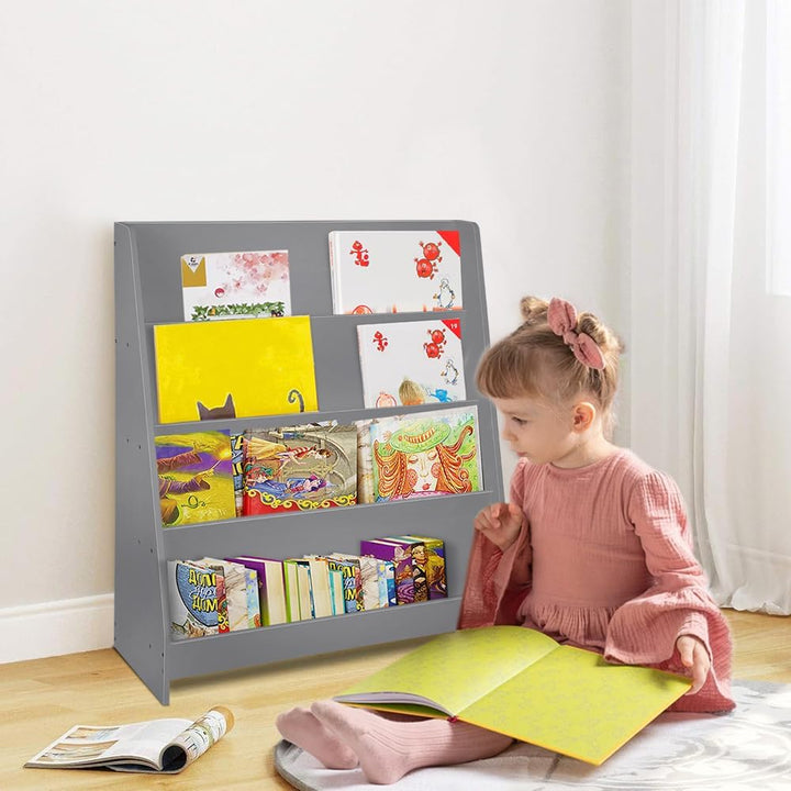 OHMG Bücherregal für Kinder, Aufbewahrung, Spielzeug, Kinder, Bibliothek, Buch, 4 Ebenen, Bücherrega