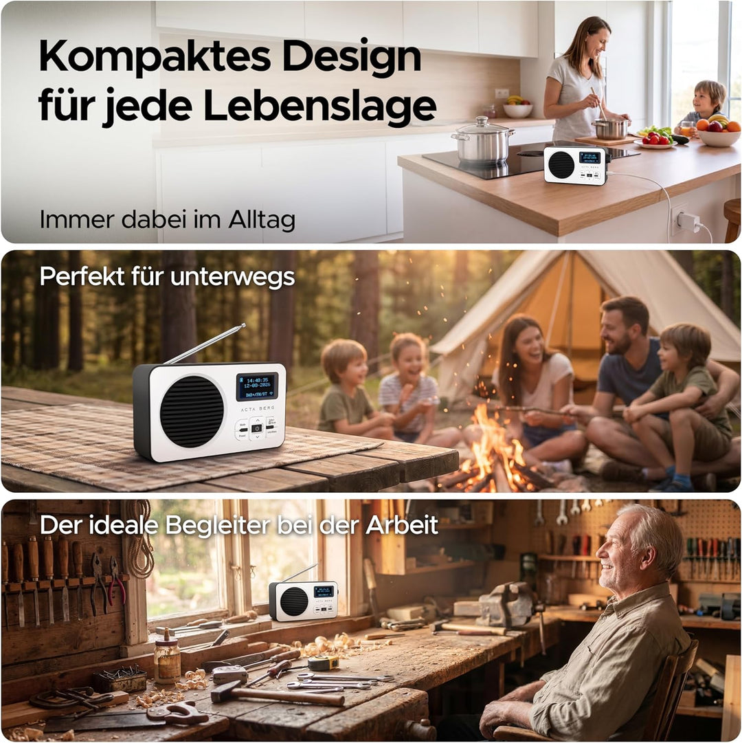 Acta Berg DAB Radio mit Akku 5000mAh austauschbar | Küchenradio mit BT 5.3 | DAB+/UKW-Radio | Digita