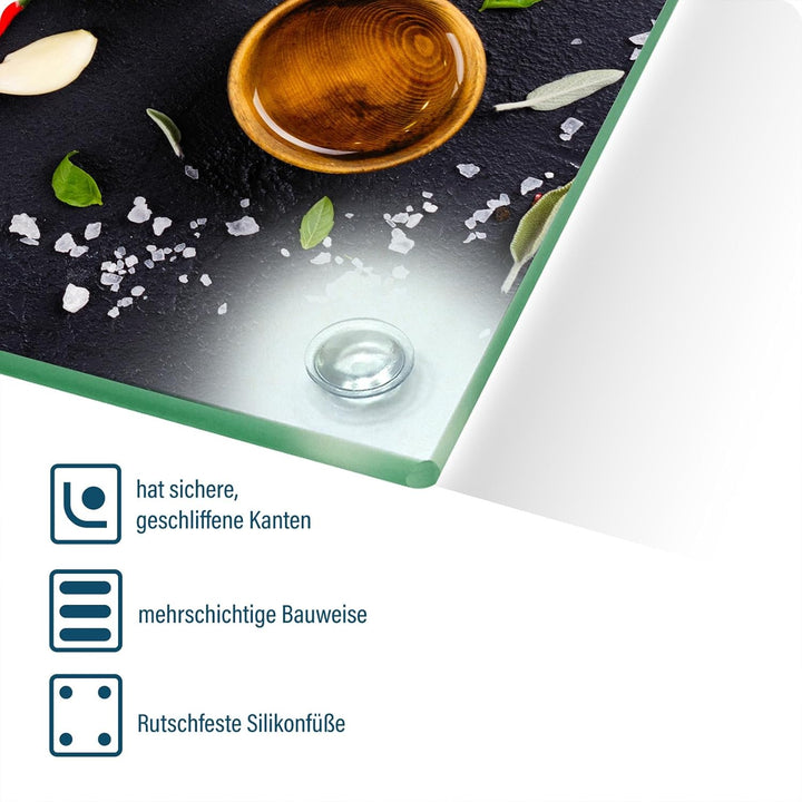SFArt Herdabdeckung Glas – Gehärtetes Glas Schneidebrett & Ceranfeld Abdeckplatte 2 Teilig 35x52– Hy