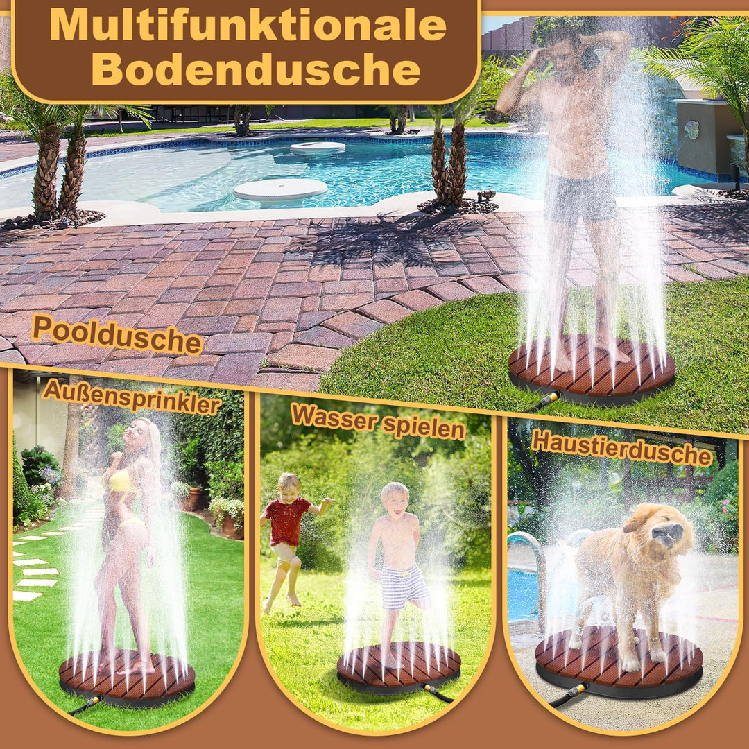 Gartendusche Bodendusche WPC Duschplatte 4m Höhenverstellung Aussendusche für Boden Kalt/Warmwasser-