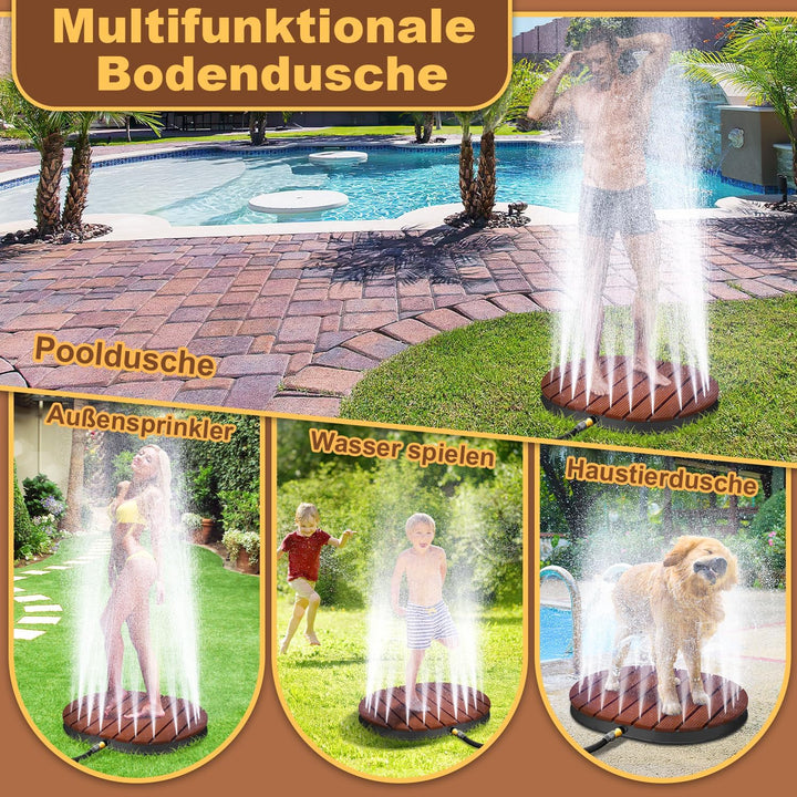 Gartendusche Bodendusche WPC Duschplatte 4m Höhenverstellung Aussendusche für Boden Kalt/Warmwasser-