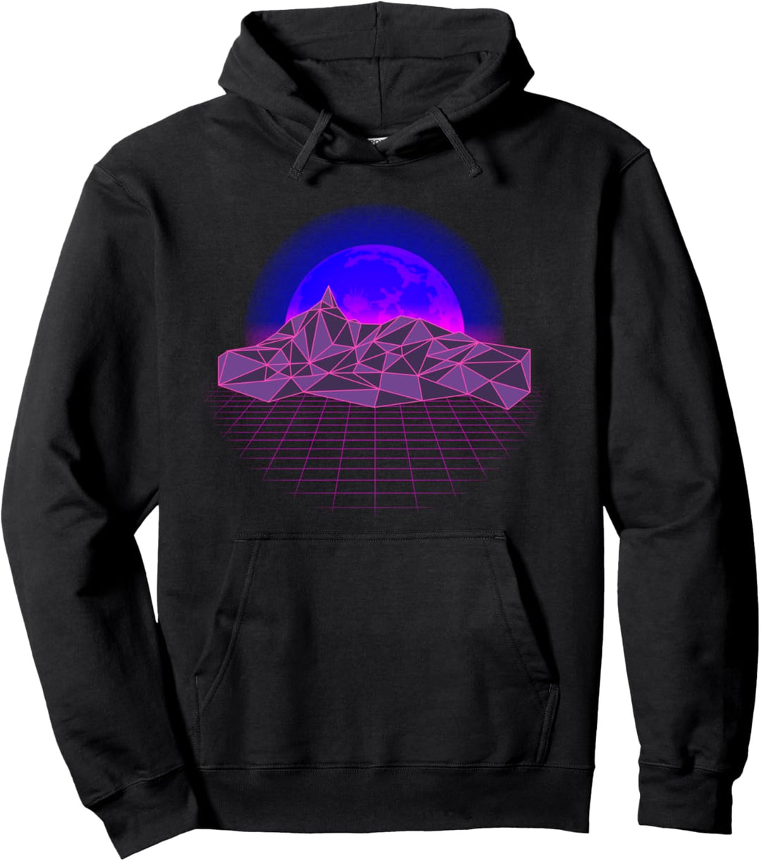 Vaporwave Aesthetic Retro Moon Mountains Vaporwave Geometry Pullover Hoodie