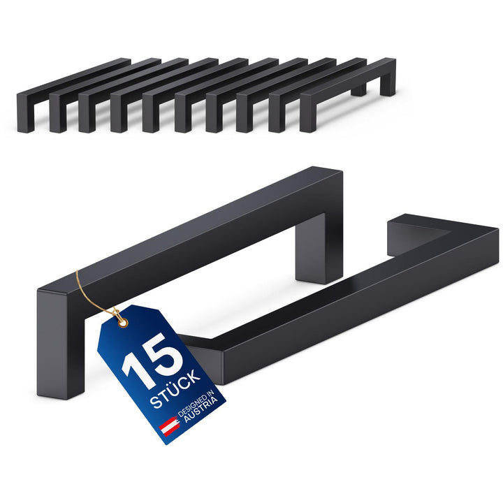 Schrankgriffe schwarz 15 Stück 128mm - Hochwertige Möbelgriffe aus vollem Edelstahl - Griffe für Küc