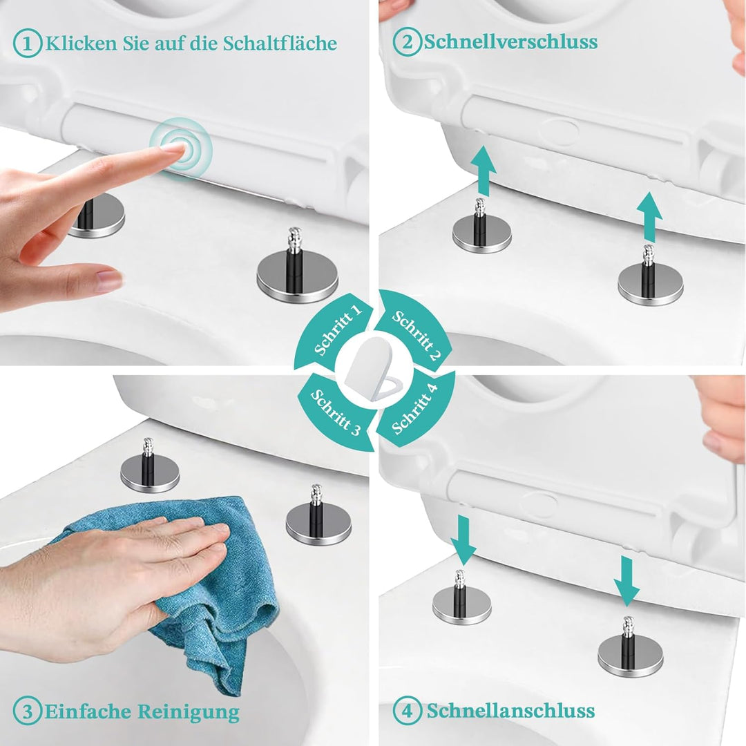 Toilettendeckel mit Absenkautomatik, WC Sitz mit Absenkautomatik, Klodeckel mit Quick Release Funkti