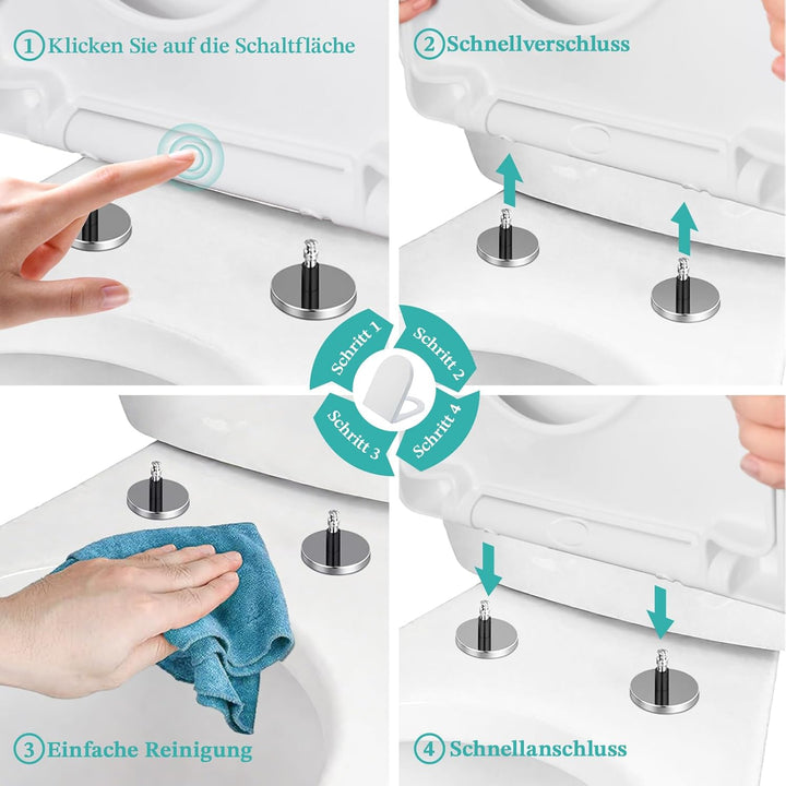 Toilettendeckel mit Absenkautomatik, WC Sitz mit Absenkautomatik, Klodeckel mit Quick Release Funkti