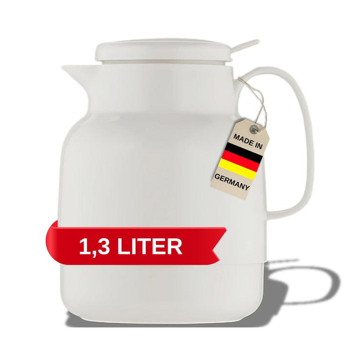 Helios Mondo Push Kunststoff-Isolierkanne Drehverschluss mit Drucktaste 1,3 l weiss Weiss 1,3 Liter,