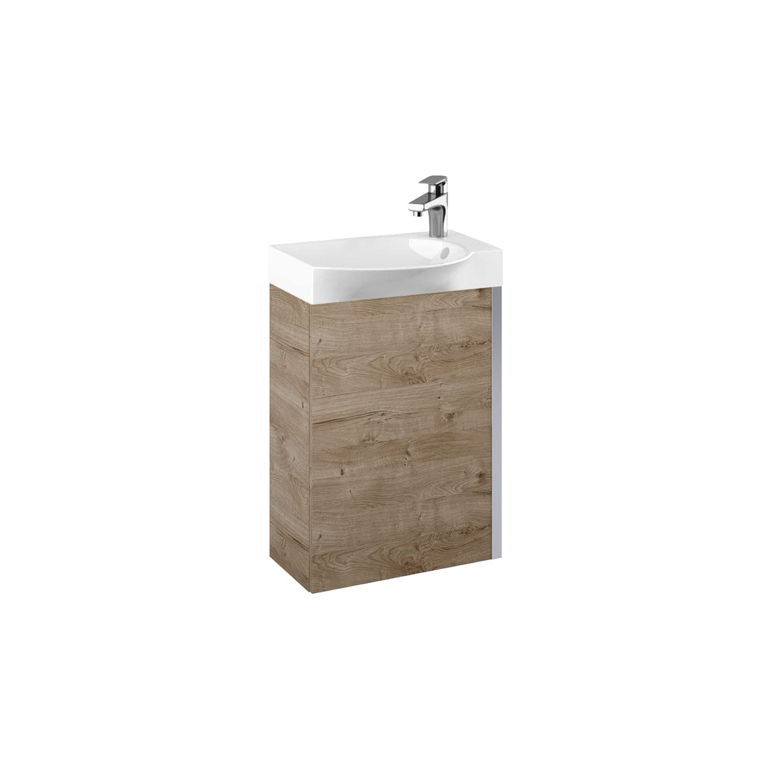 VBChome Badmöbel Set 45 cm Weiss Waschbecken mit Eiche Hängeschrank Waschtisch 1-Türen Soft-Close Se