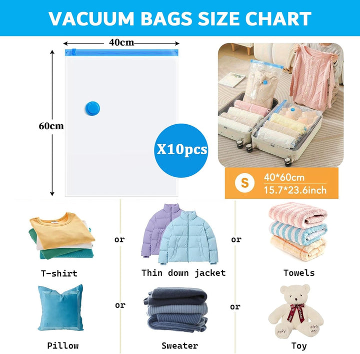 10 Stück Vakuumbeutel für Kleidung 60x40cm, Vacuum Bags for Clothing Kleiderbeutel Vakuum, Vakuumbeu