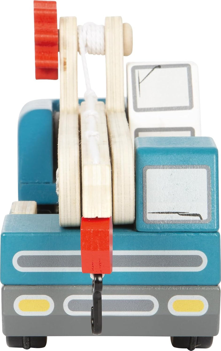 small foot Kranwagen mit Palette aus Holz, Spielfahrzeug für Kinder, mit 360°-drehbarem Kran und Zub