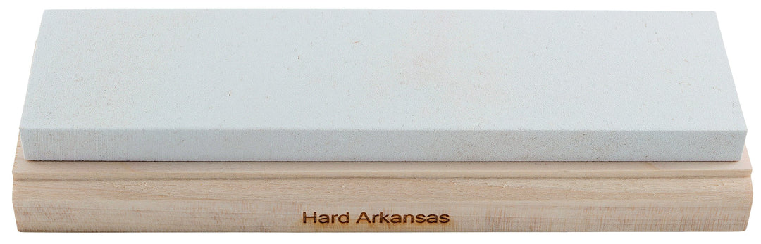 RH PREYDA Hard Arkansas Schleifstein, Körnung 800-1000, Stein 200x50x12 mm, Holzplattform