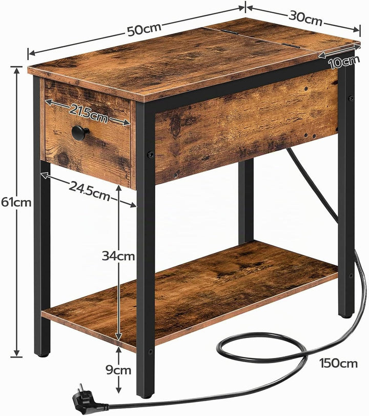 HOOBRO Beistelltisch mit Ladestation, Nachttisch mit Steckdose, 2 AC-Anschlüsse, 2 USB-Anschlüsse, S
