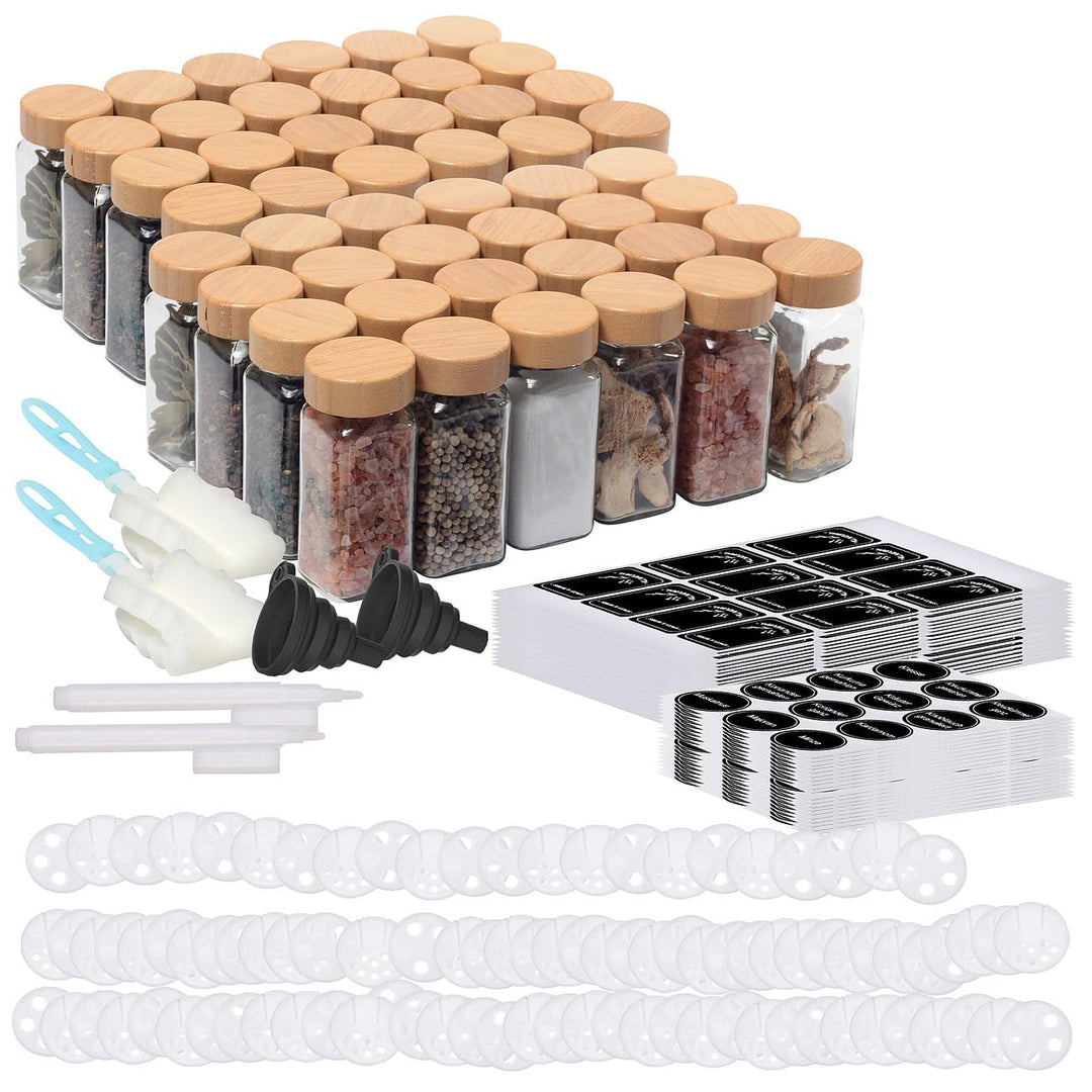 Rosenstein & Söhne Gewürzgläser für Küchen: 48er-Set Gewürzgläser mit Bambusdeckel, je 120 ml, 480 E