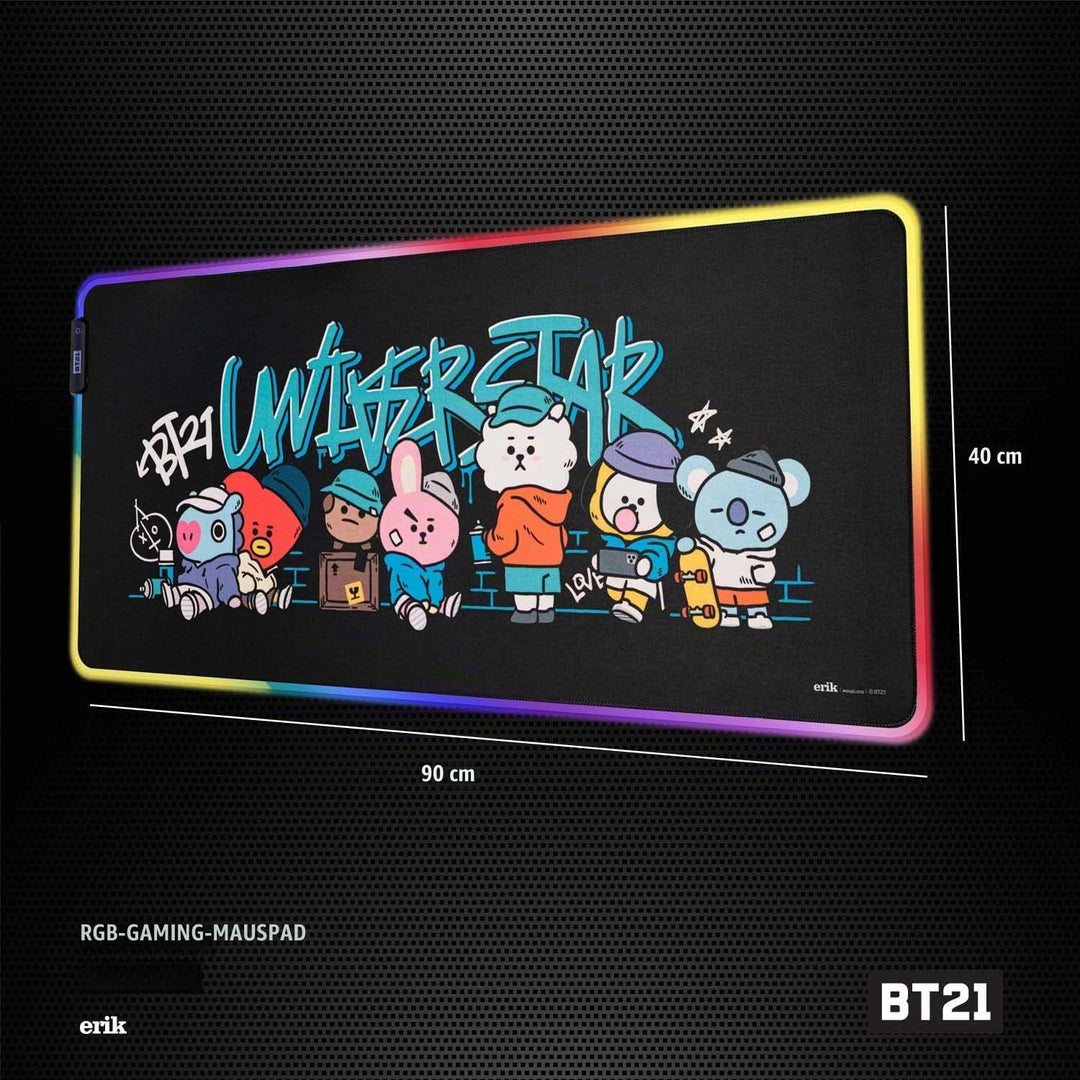 Mousepad - Mauspad LED BT21 - RGB Mauspad XXL 14 LED-Licht-Modus mit rutschfestem Gummigrundfläche u