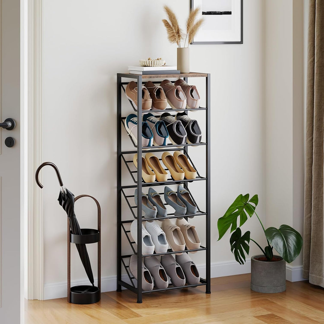 HOOBRO Schuhregal mit 7 Ablagen, Schuhablage, Schuh-Organizer, Industriestil Schuhständer, Schuhschr