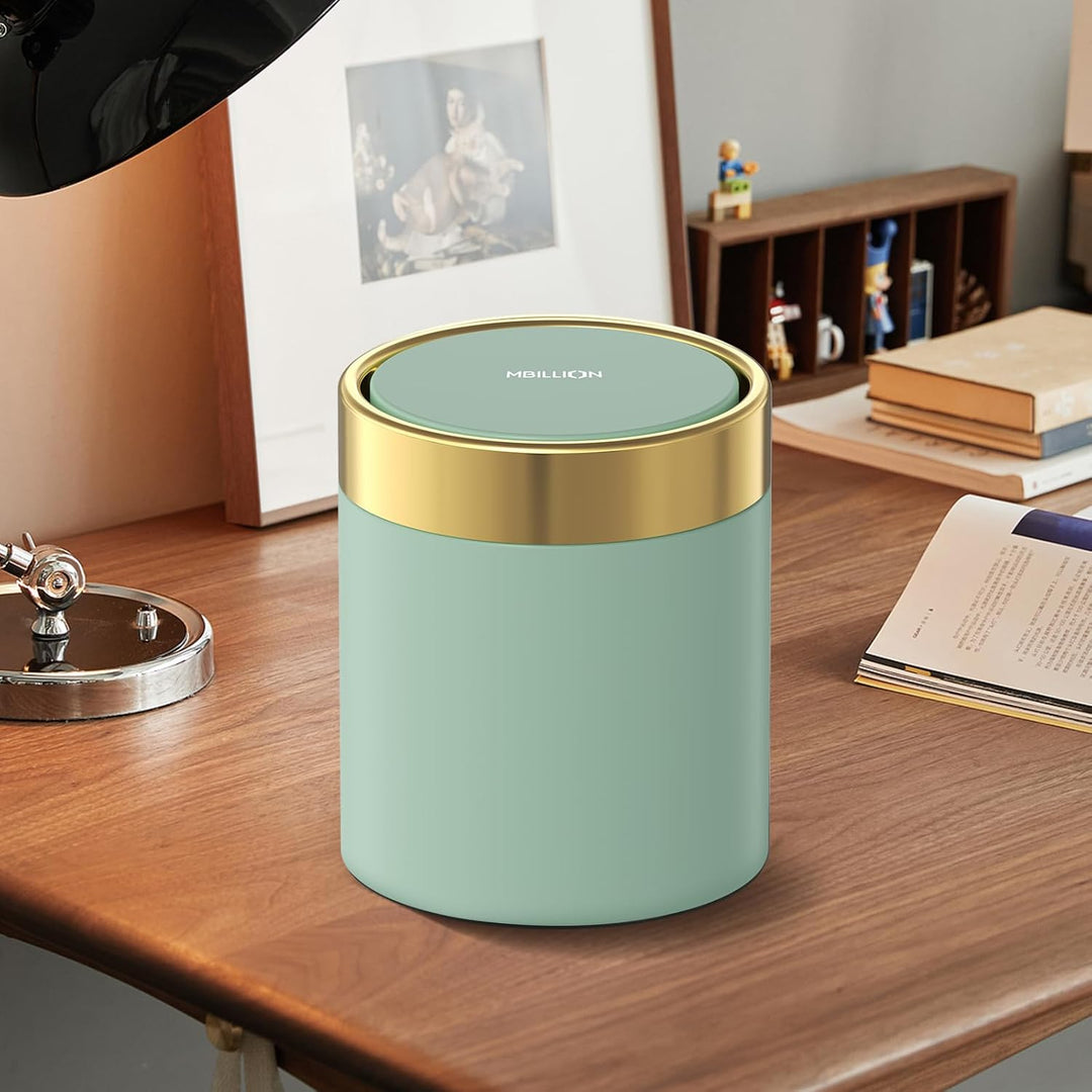 Mbillion Mini-Mülleimer mit Deckel, kleiner Schreibtisch-Mülleimer, niedlicher Metall-Mülleimer für