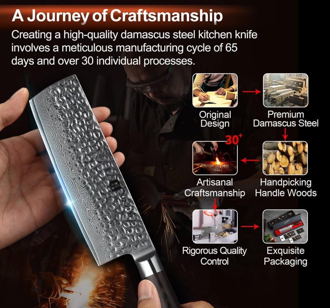 XINZUO Nakiri Damast Kochmesser Küchenmesser Klinge 17,0cm, Japanischem Damaststahl High-Carbon Stah