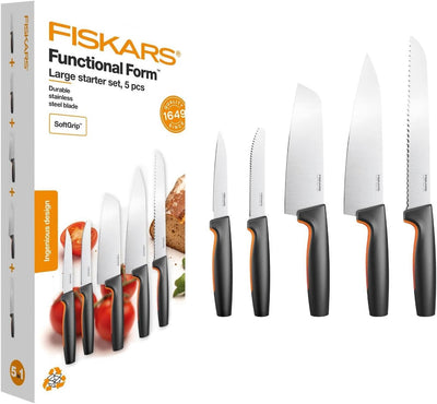 Fiskars Küchenmesser-Set, 5-teilig, Functional Form, Inklusive Kochmesser (gross), Gemüsemesser, Tom