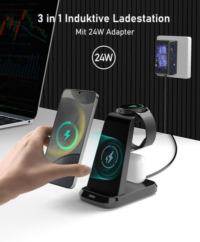 SWIO 3 in 1 Induktive Ladestation kompatibel mit Samsung Watch und Handy,Wireless Charger für Galaxy