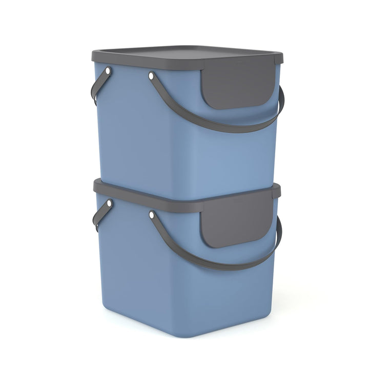 Rotho Albula 2er-Set Mülltrennungssystem 40l für die Küche, Kunststoff (PP) BPA-fr (blau), blau