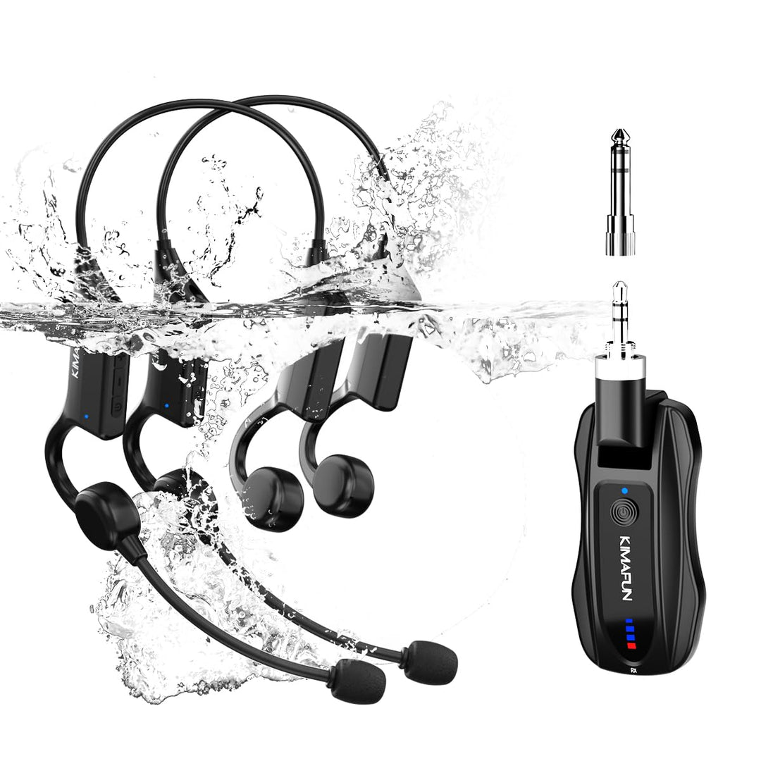 KIMAFUN IP67 wasserdichtes drahtloses Fitness-Mikrofon, 2.4G leichtes ergonomisches Headset Mikrofon