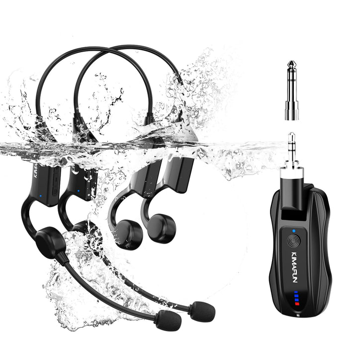 KIMAFUN IP67 wasserdichtes drahtloses Fitness-Mikrofon, 2.4G leichtes ergonomisches Headset Mikrofon