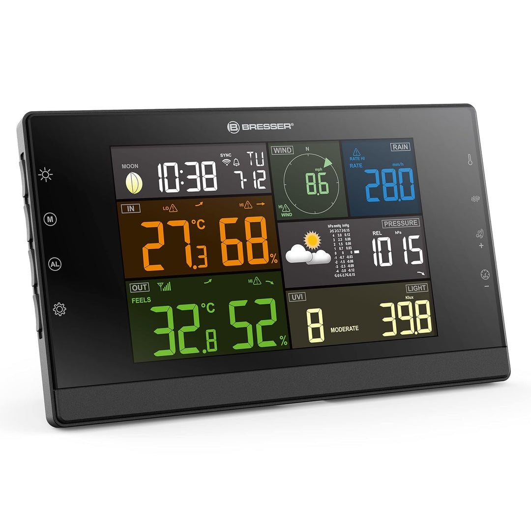 Bresser Wetterstation Funk mit Aussensensor - WLAN-Wettercenter Profi-WSC mit 7-in-1-Sensor inkl. ba