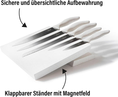 Natural Line® Edelstahl-Messer-Set, 5-tlg, mit klappbarem Magnet-Messerblock, mit Griffen mit Stroh