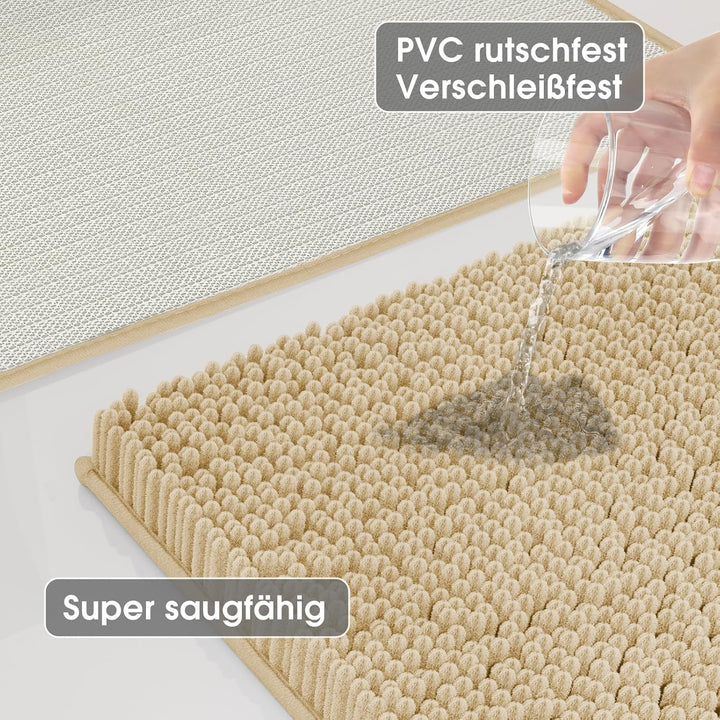 Badvorleger Set 3-Teilig-Weiches Badematten Set mit Rutschfester, Chenille Saugfähige Badteppiche Se
