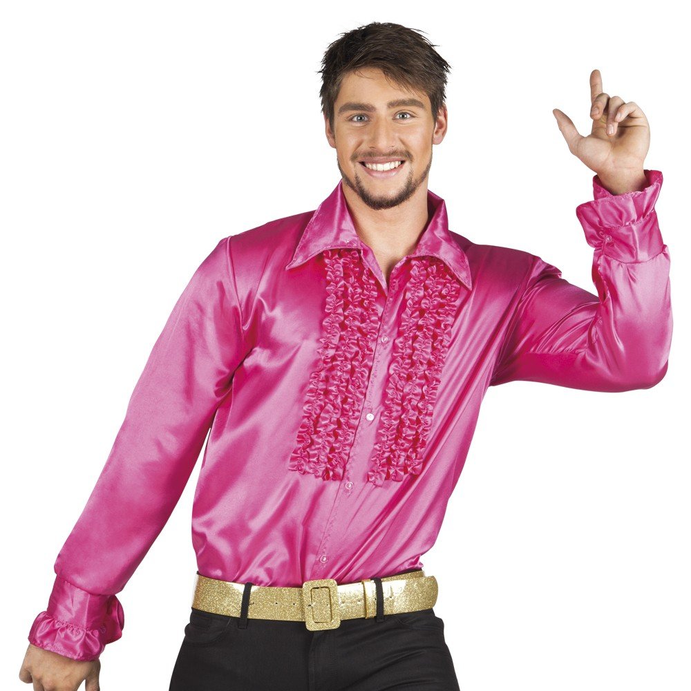 shoperama 70er Jahre Rüschen-Hemd für Herren Siebziger Disco Schlagermove Bad Taste , Grösse:L;Farbe