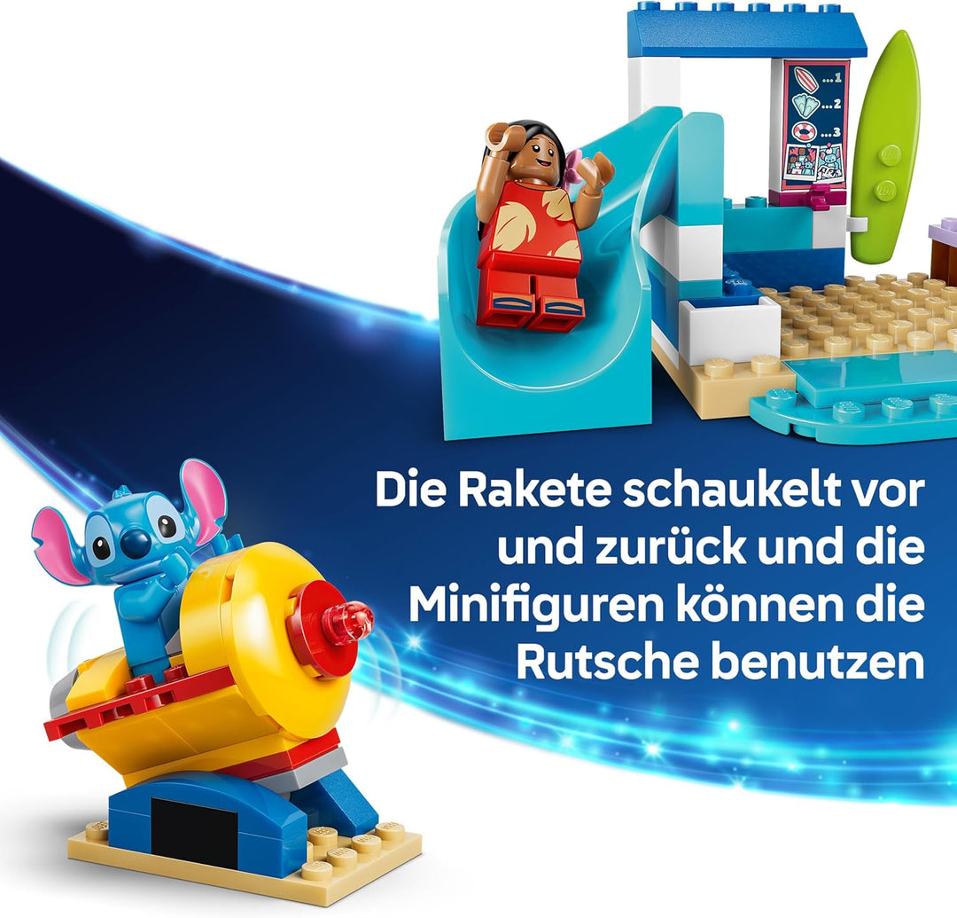 LEGO ǀ Disney Spass am Strand mit Lilo und Stitch Lernspielzeug mit 2 Läden, Raumschiff Fahrgeschäft
