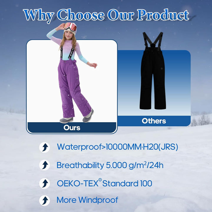 SMONTY Skihose für Kinder Mädchen Winter Wasserdicht Winddicht Warme Snowboard-Rückenhose, 140-152 L