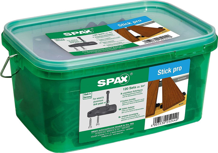 SPAX Stick pro, unsichtbare Terrassenbefestigung auf Holz und Aluminium, 120 Sticks, inklusive Zylin