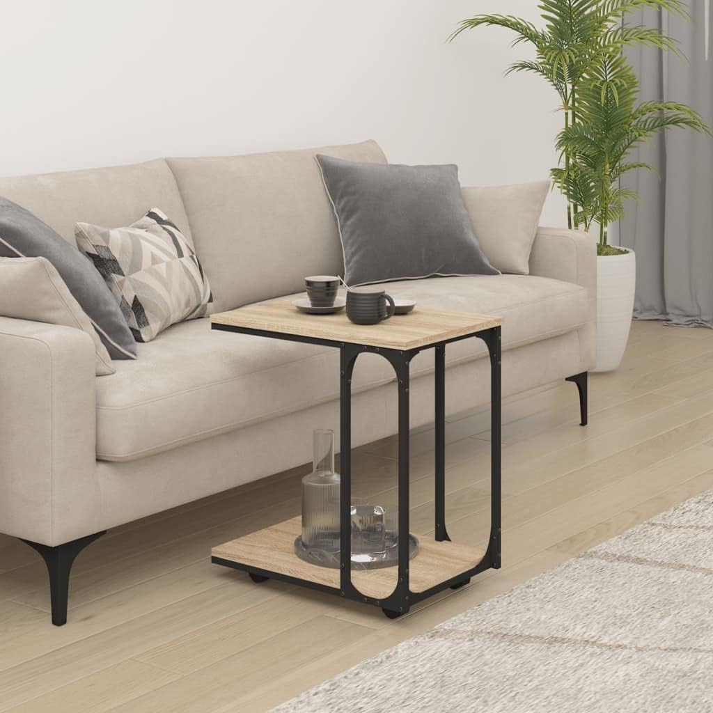 FIRBNUS Beistelltisch mit Rollen Sonoma 50x35x55,5 cm Holzwerkstoff Beistelltisch C Form Beistelltis