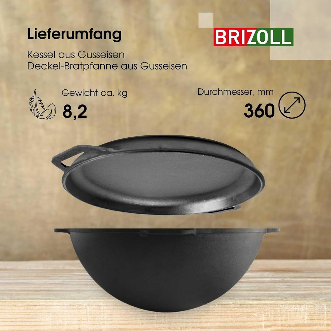 4BIG.fun 10L Gusseisen Schwenktopf Kazan Asia Kasan mit Deckel-Bratpfanne aus Gusseisen Grillwok Wok
