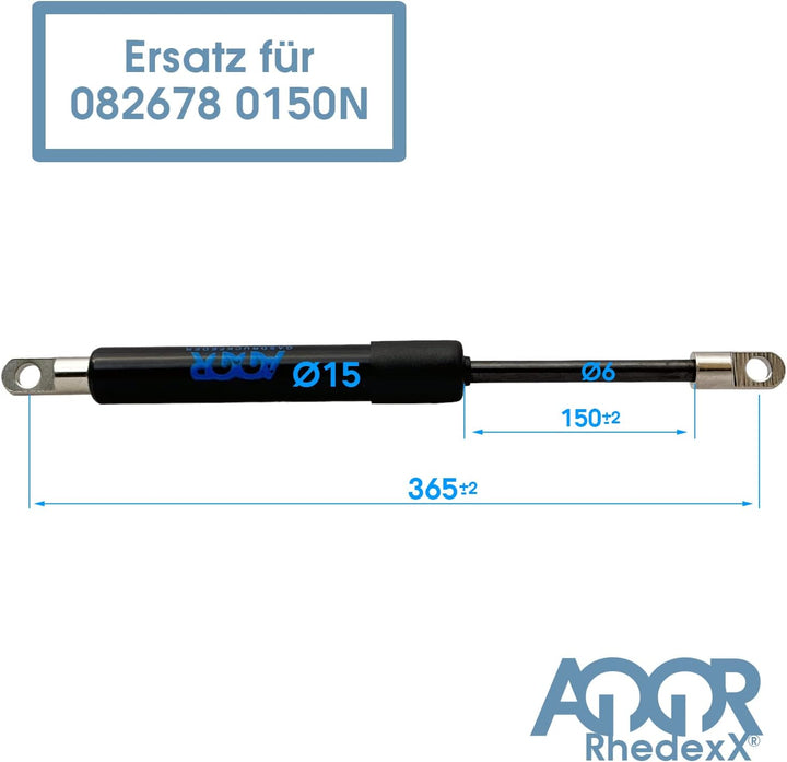 RhedexX® Gasdruckfeder Ersatz für LIFT-O-MAT 365mm/150mm/150N - 082678 0150N mit M6 Augenaufnahme Ga