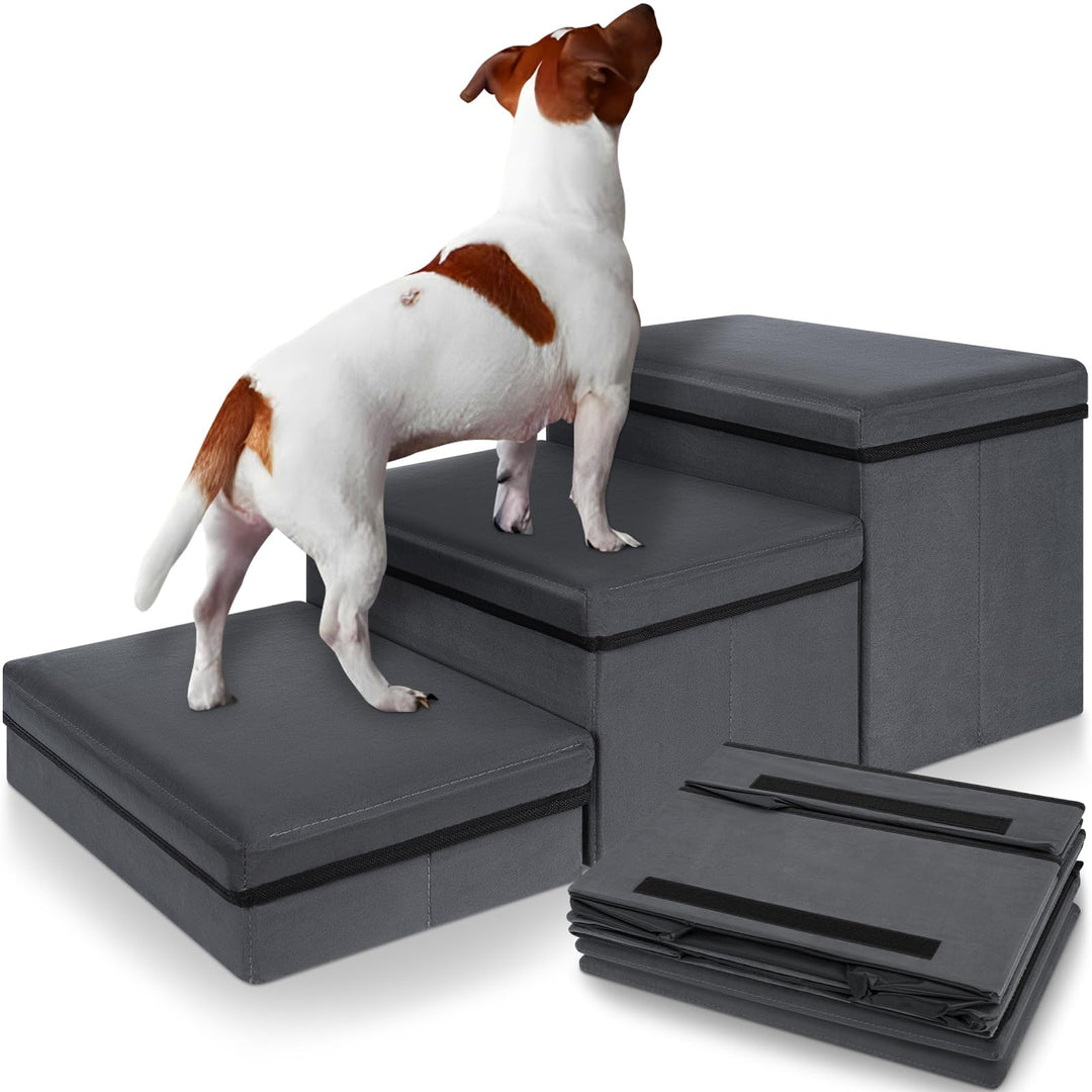 Haustiertreppe 3 Stufen Hundetreppe Zusammenklappbar mit Stauraum,Hundetreppe Bett für Betten,Sofas,