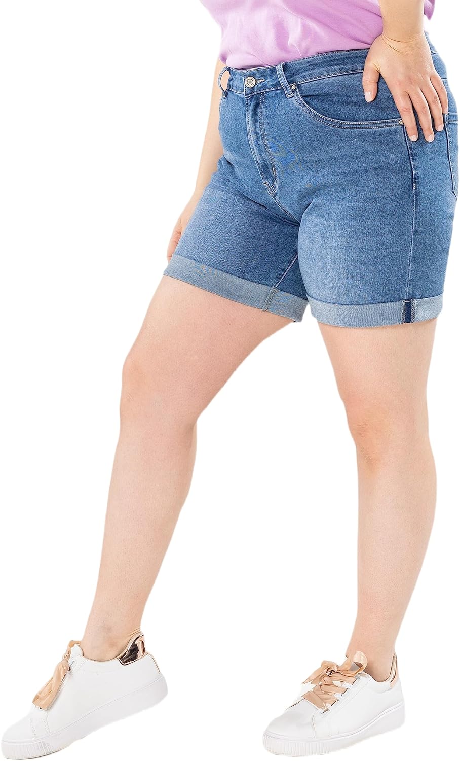 Nina Carter Damen Kurze Jeanshosen Grosse Grössen HIGH Waist Jeans Sommer Hose Used-Look, 40 Gro&amp;