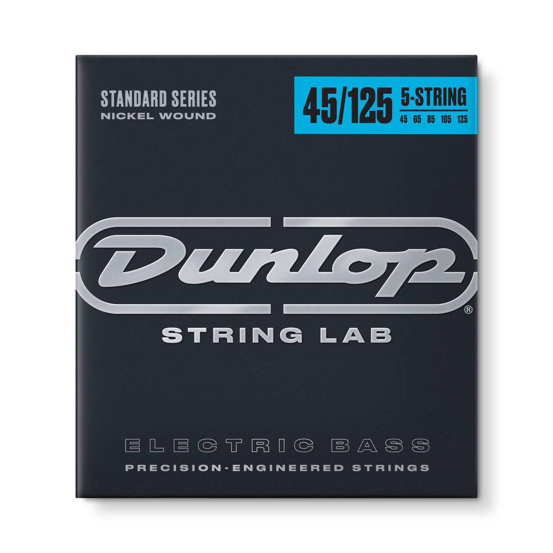 Dunlop DBN45125 Saiten für Bassgitarre, Nickel, Medium, 5er Satz, 45-125, Edelstahl 45 - 125 Standar