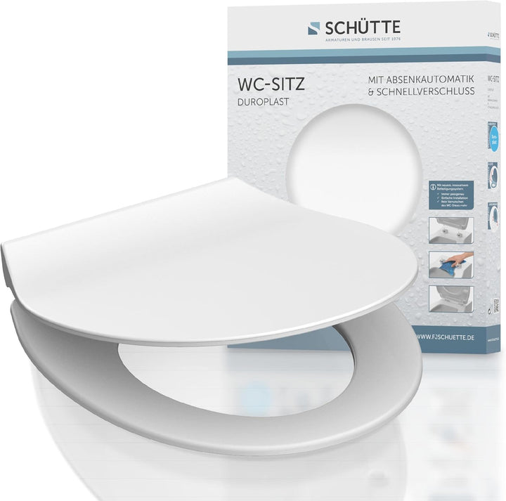 SCHÜTTE 82700 WC-Sitz Duroplast SLIM WHITE, Toilettensitz mit Absenkautomatik und Schnellverschluss