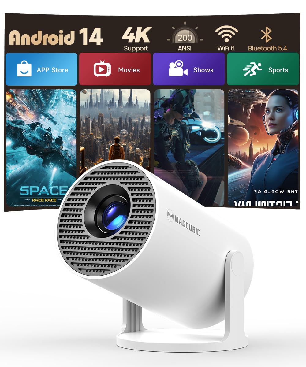 Mini Beamer 4K Unterstützt Android 11, Smart Projector 5G WiFi 6 BT 5.0, Mini Projektor Full HD 1080